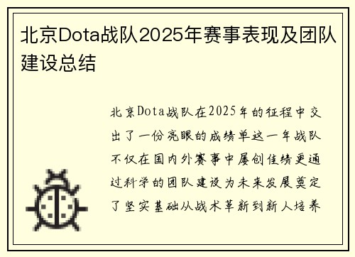 北京Dota战队2025年赛事表现及团队建设总结